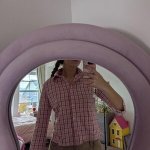 Pink Plaid Quarter Length Sleeve Shirt Size Medium